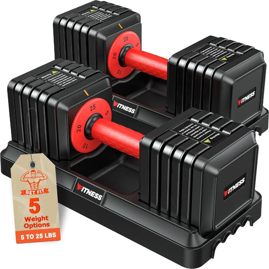 Two-Piece Adjustable Dumbbells Set, Quick-Change 5-in-1 Weights with Anti-Slip Textured Grip for Home Fitness