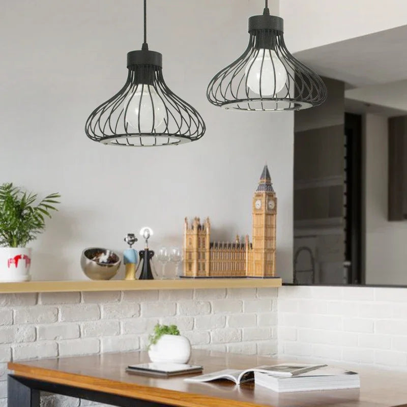 Retro Iron Restaurant Bar Chandelier Creative Black Three Single Head Small Gourd Wire Home Decor Light Fixtures