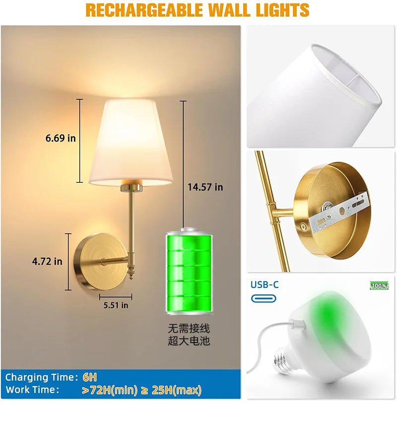 Hot-Selling Nordic Corridor Wall Lamp Indoor Atmosphere Rechargeable USB Charging Touch Dimmer Lamp