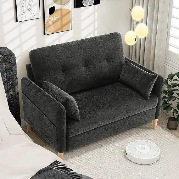 compact 47" loveseat sofa with comfy chenille fabric and removable throw pillow