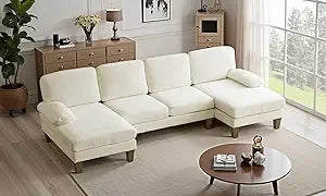 110" Sectional Couches, U Shaped Couch with Double Chaise, 4-Seat Sofa Set with Chenille Fabric