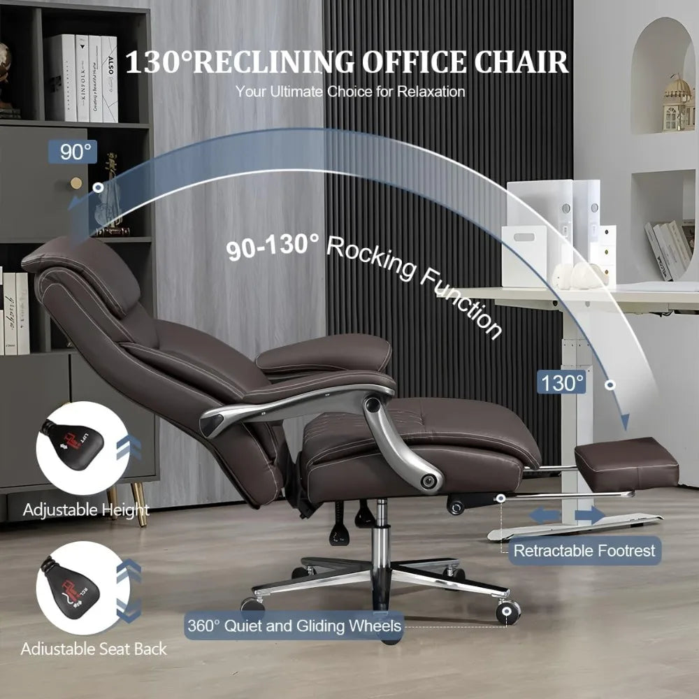 Big and Tall Office Chair 600 lbs Extra Wide Leather Luxury Executive Chair with Retractable Footrest, Heavy-Duty Ergonomic Chai