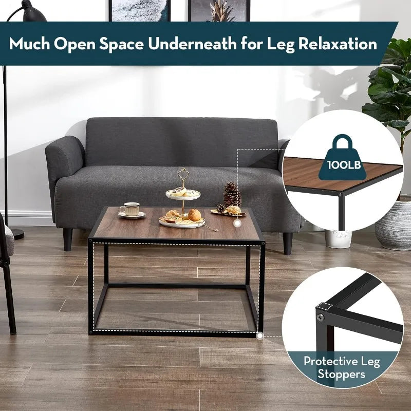 Black Coffee Table Small Square Coffee Tables Simple Modern Center Table for Home Office (27.6 * 27.6 * 15.7Inch)