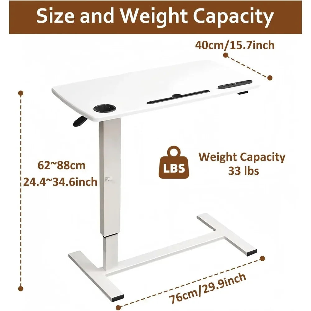 Overbed Bedside Table with Wheels, Height Adjustable Hospital Bed Table, Mobile Laptop Computer Standing Desk Cart with USB Port