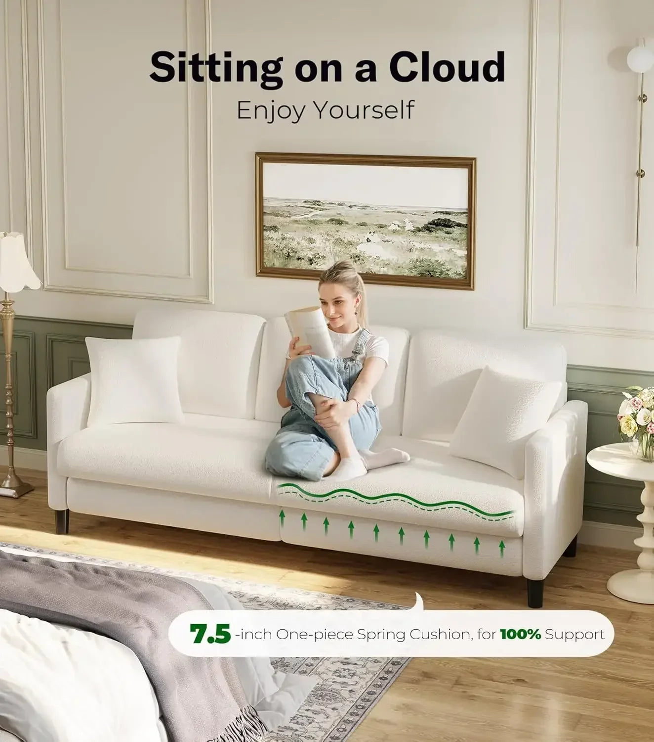 83" Sofas, Comfy Loveseat Sofa, Teddy Fleece Love Seat Couch, Tool-Free Setup Couches