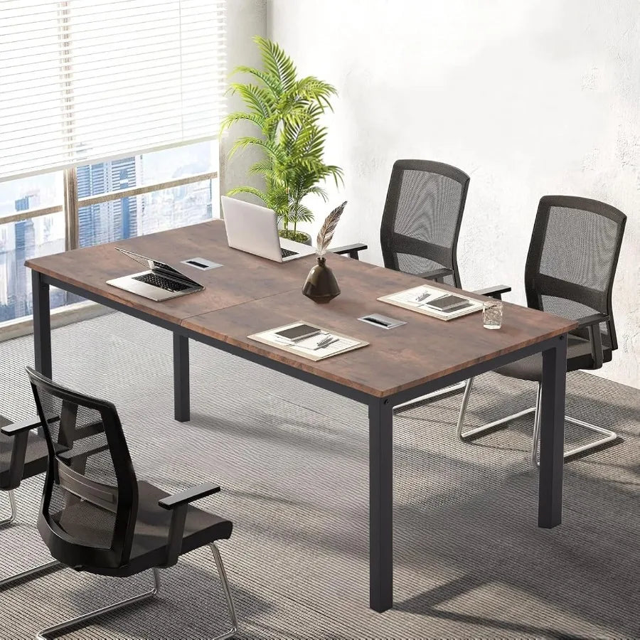 6.5FT Conference Table 78.7 inch Rectangle Meeting Semir Table for 68 People Modern Industrial Computer Desk with Spacious Des