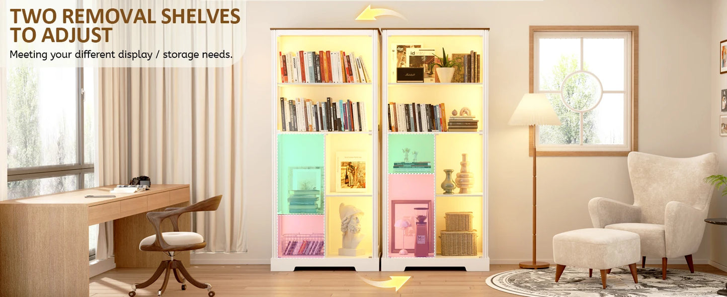 71” Display Cabinet with Glass Doors, Modern Curio Cabinet with 3 Color Lights, 7-Tiers Glass Display Cases for Collectibles,