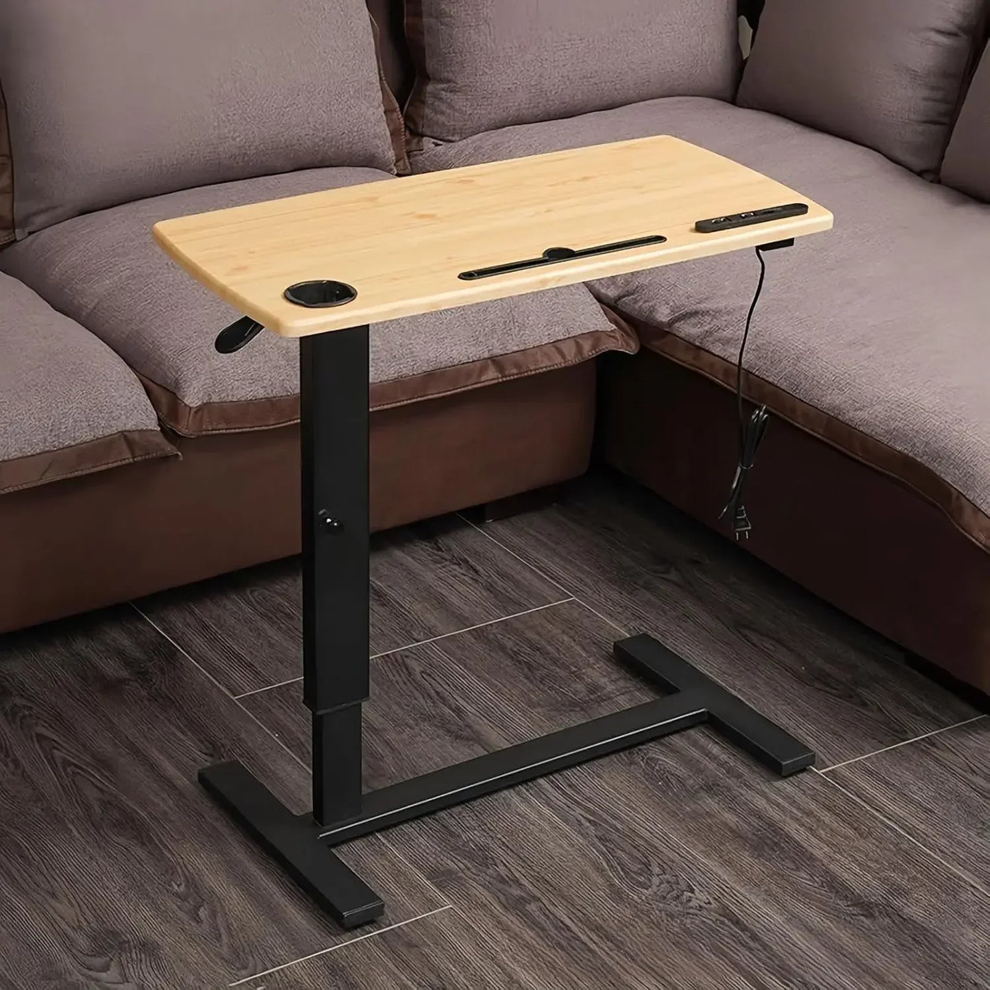 Overbed Bedside Table with Wheels, Height Adjustable Hospital Bed Table, Mobile Laptop Computer Standing Desk Cart with USB Port