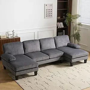 110" Sectional Couches, U Shaped Couch with Double Chaise, 4-Seat Sofa Set with Chenille Fabric