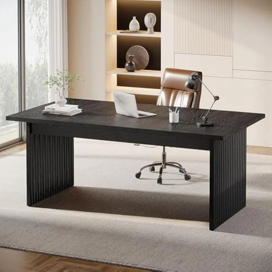 Modern Executive Desk, 63" Large Computer Office Desk, Conference Table Meeting Room Table, Simple Style Rectangle ,Black