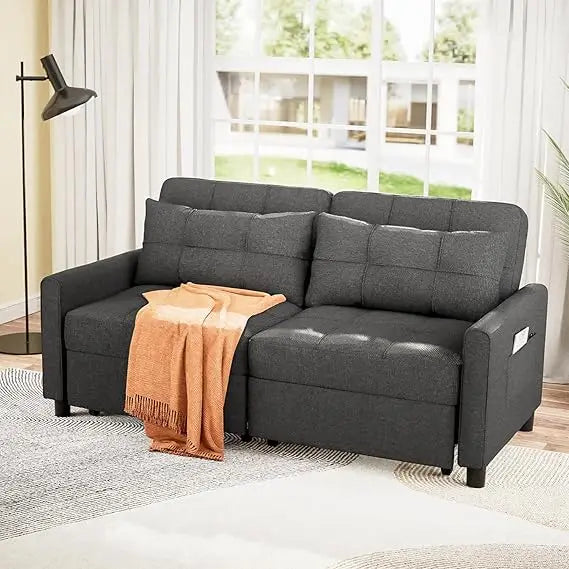 Aiho Pull Out Couch - 58 Loveseat Sofa Bed, Convertible with Separate Ottoman & Adjustable Backrest, 3-in-1 Sleeper for Small Ap