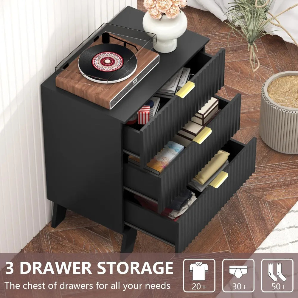 3 Drawer Dresser for Closet, Storage Cabinet and Chest of Drawers with Gold Handle