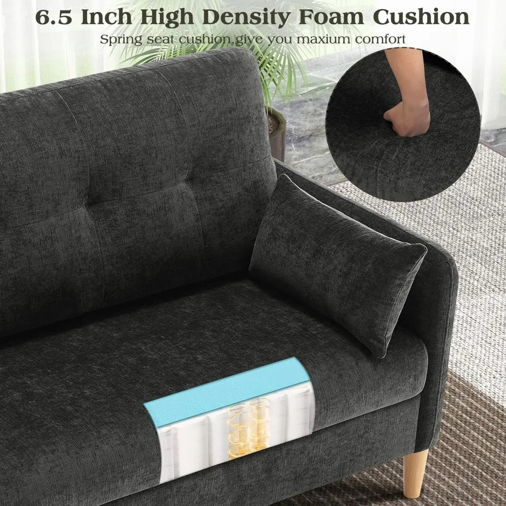 compact 47" loveseat sofa with comfy chenille fabric and removable throw pillow