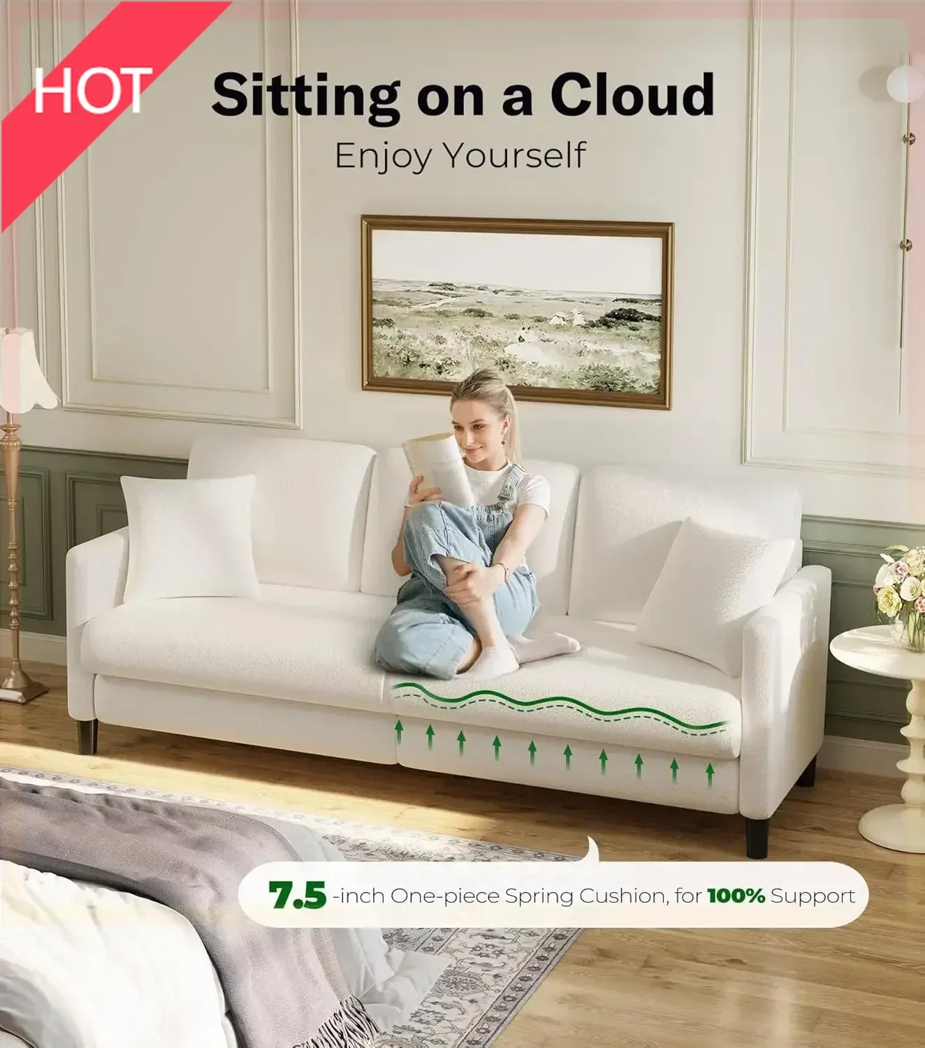 83" Sofas, Comfy Loveseat Sofa, Teddy Fleece Love Seat Couch, Tool-Free Setup Couches
