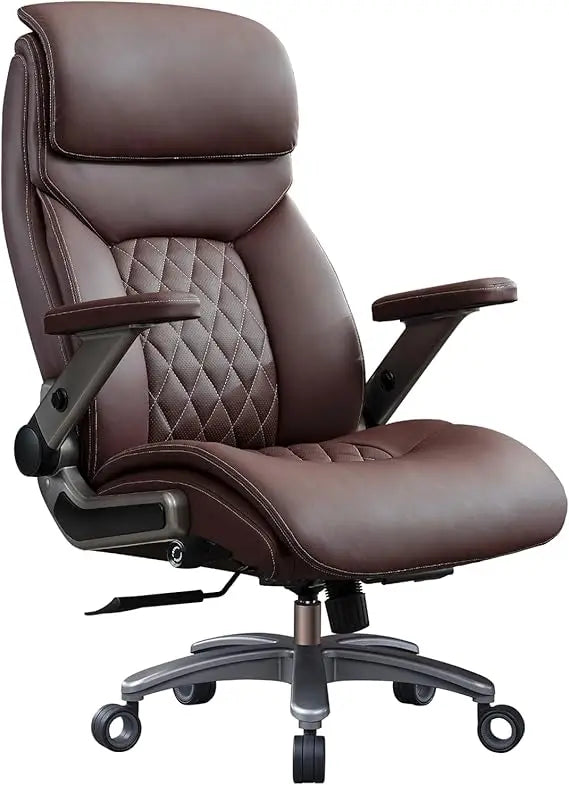 Big and Tall Office Chair with 5D Flip Arms, 600LBS PU Leather Executive Chair with Adjustable Lumbar Support 3'' Double Space W
