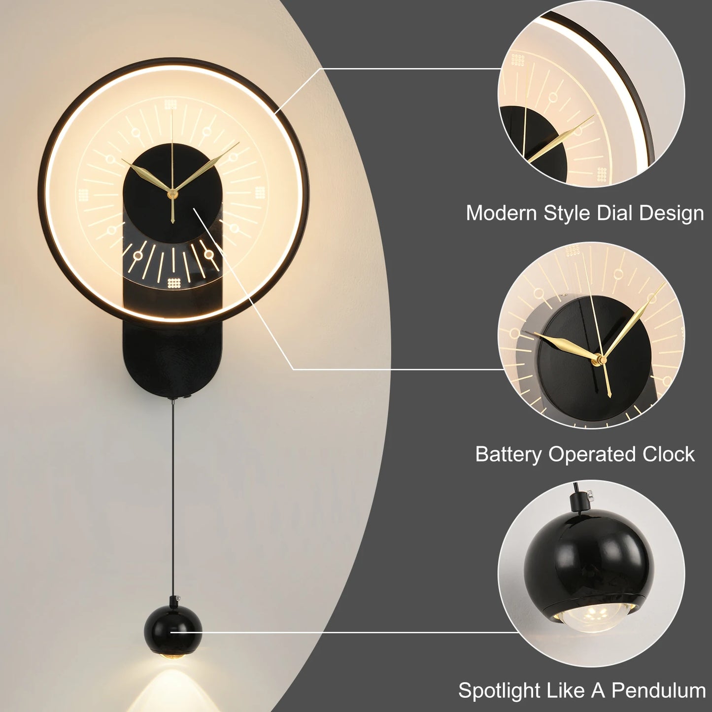 Creative Clock Wall Lamp Modern Minimalist Luxury Living Room/Office TV Background Wall 2024 New with spotlight home Decor wall sconce