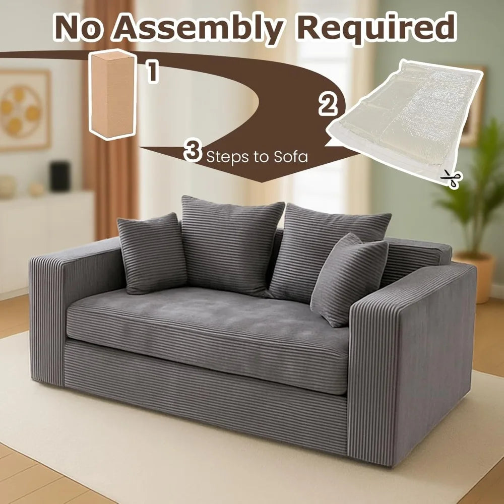 Convertible Sofa Bed, 3 in 1 Loveseat Folding Couch Bed Foldable - Boneless Couch & Floor Futon Sleeper, Corduroy Pull Out Sofa