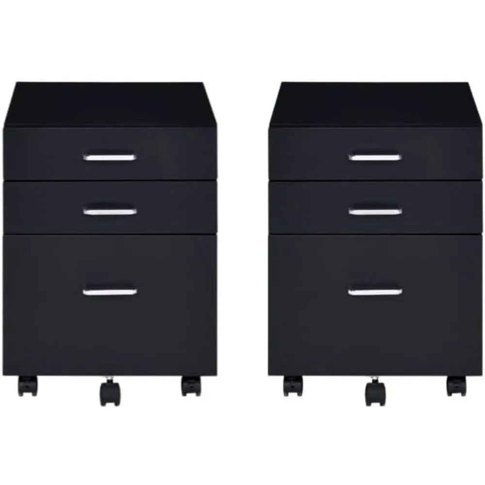 File Cabinet, 3 Drawers Filing Cabinet for Home Office, with Wheels, for A4, Letter Sized Documents, Hanging File Folders (Black