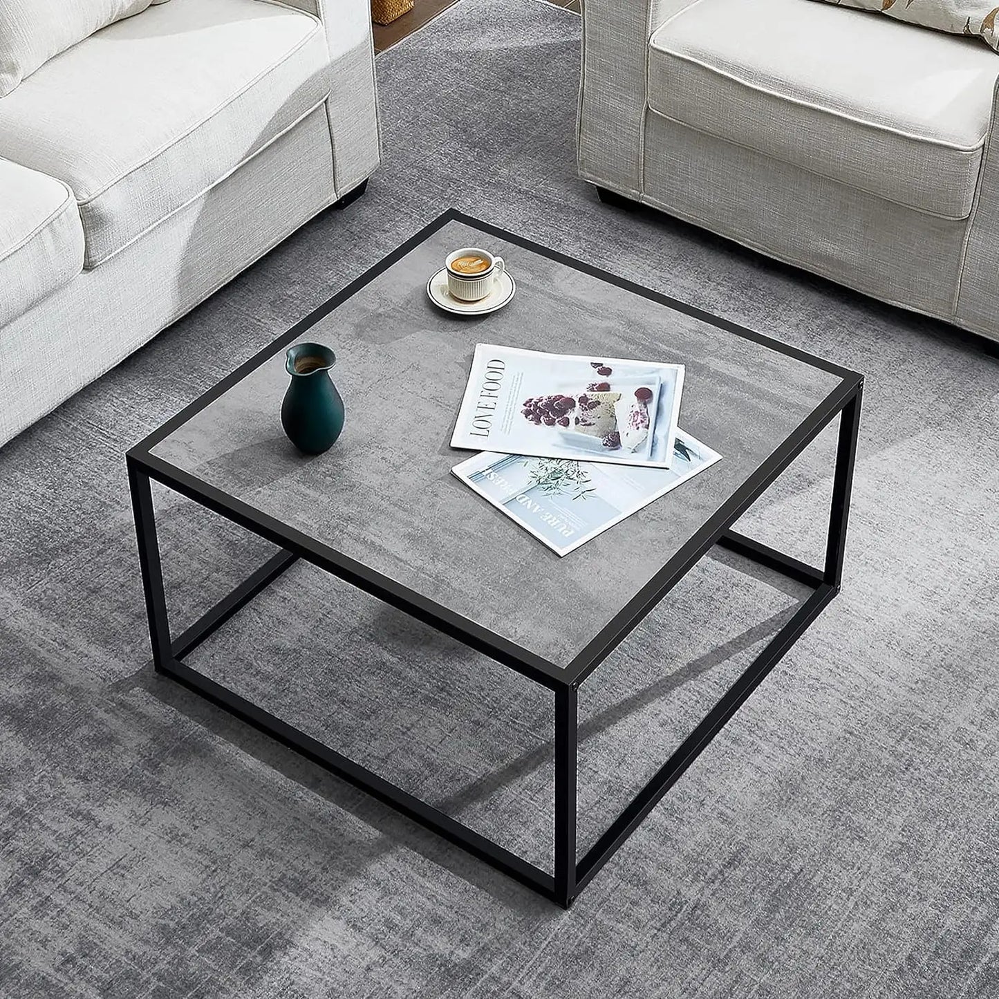 Black Coffee Table Small Square Coffee Tables Simple Modern Center Table for Home Office (27.6 * 27.6 * 15.7Inch)