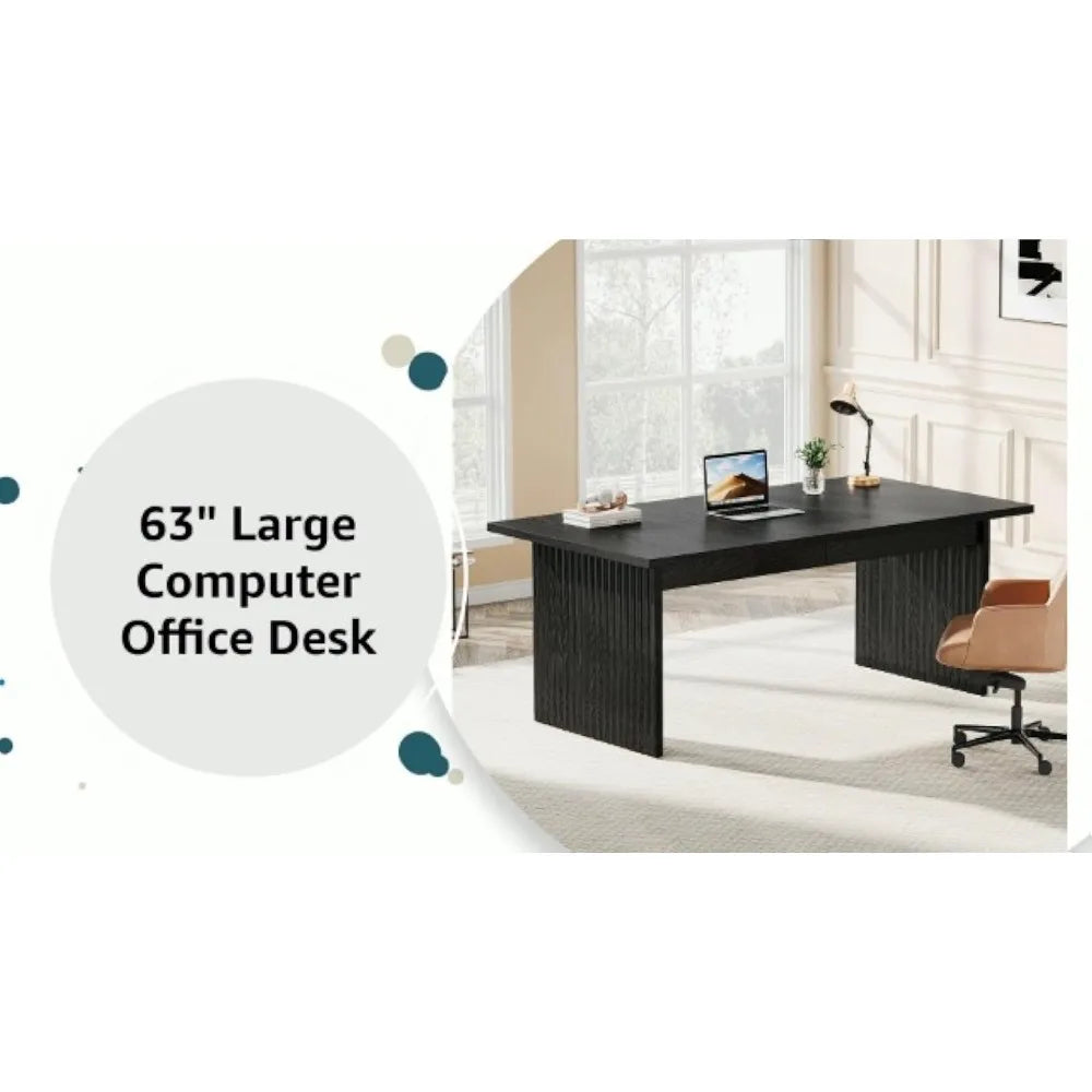 Modern Executive Desk, 63" Large Computer Office Desk, Conference Table Meeting Room Table, Simple Style Rectangle ,Black