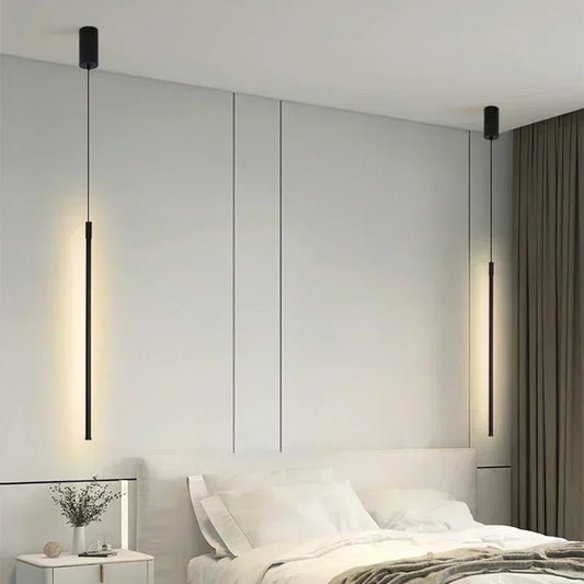 Modern LED Long Pendant Lights for Bedroom/Office  Hanging Lamp Background Chandeliers Design Line Lighting Fixtures