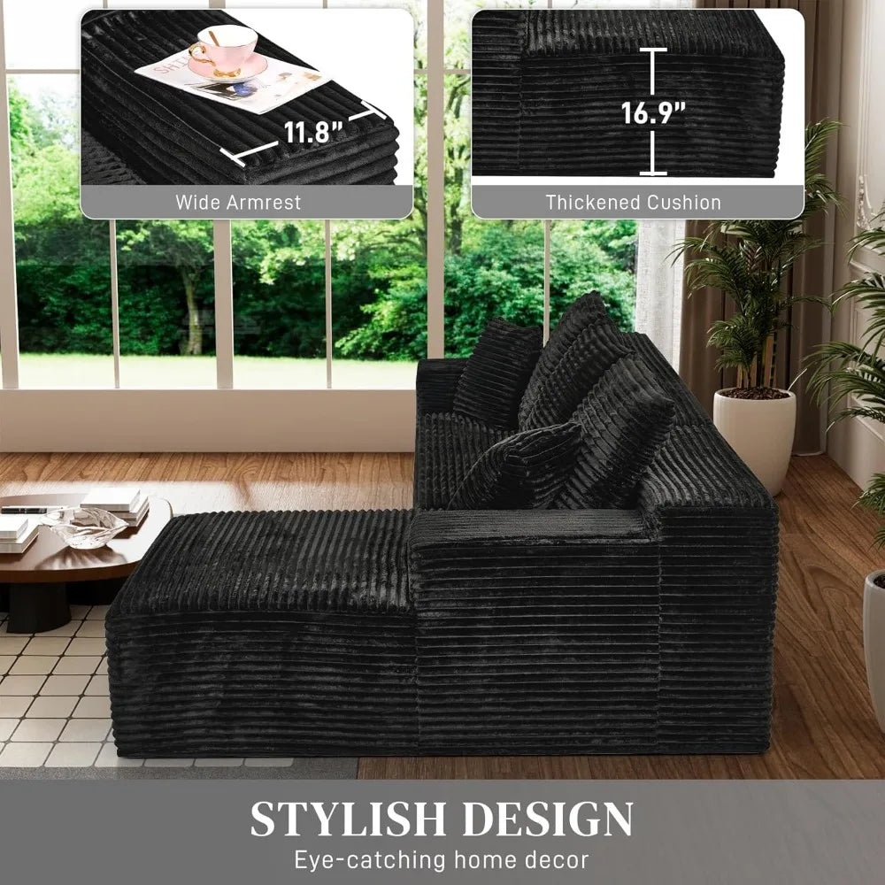 Modular Sectional Sofa Cloud Sectional Couch, 107" Comfy Fluffy L Shaped Black Couches, Deep Seat Memory Foam