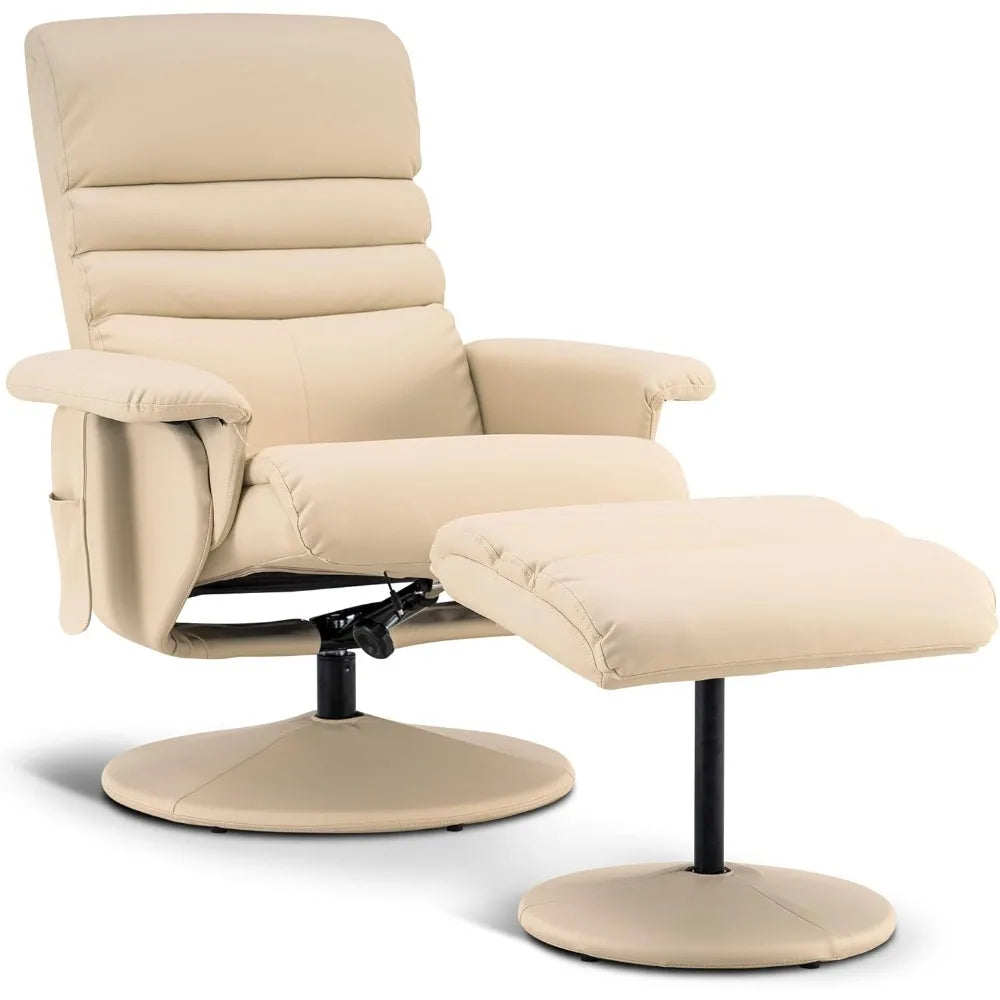 Recliner with Ottoman, Reclining Chair with Massage, 360 Swivel Chair Faux Leather 7902