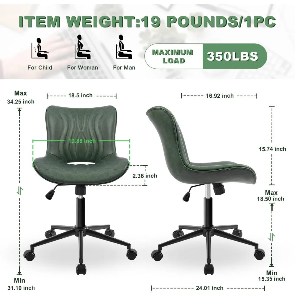 Office Chair, Armless Desk Chair with Wheels, Ergonomic Comfy Home Office Computer Task Chairs,Faux Leather Padded Cute Vanity C