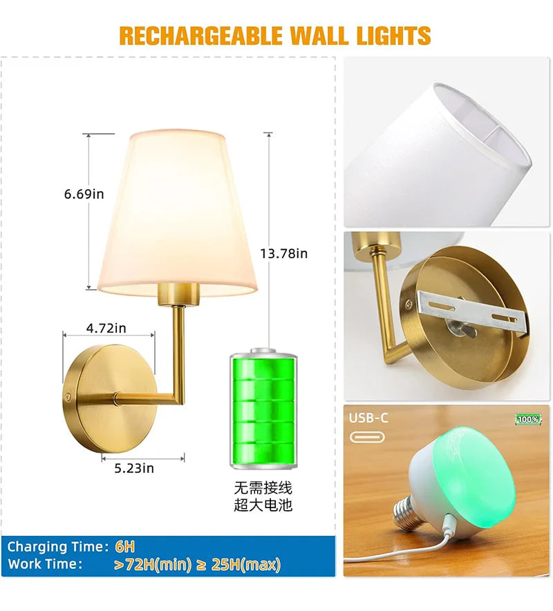 Hot-Selling Nordic Corridor Wall Lamp Indoor Atmosphere Rechargeable USB Charging Touch Dimmer Lamp