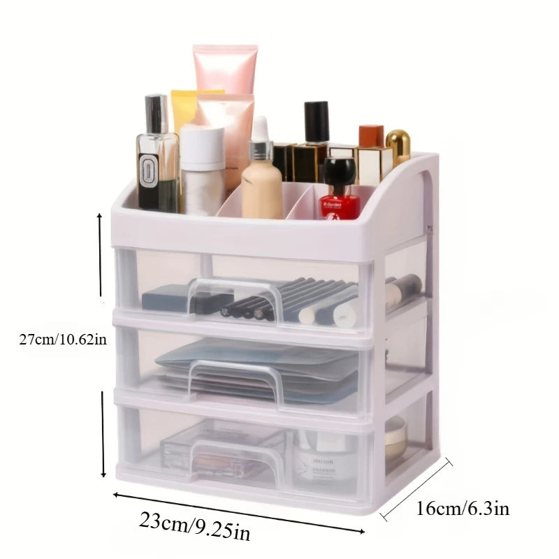 Multi-Layer Office Desktop Storage Box Cosmetic Organizer with Drawers - Transparent Storage Box for Makeup File
