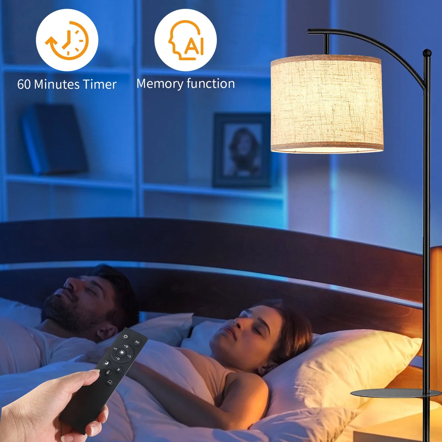 Floor Lamp With 3 Color Temperatures, Standing Lamp With Magnetic Remote Control For Bedroom, Living Room( 9W LED Bulb Included)