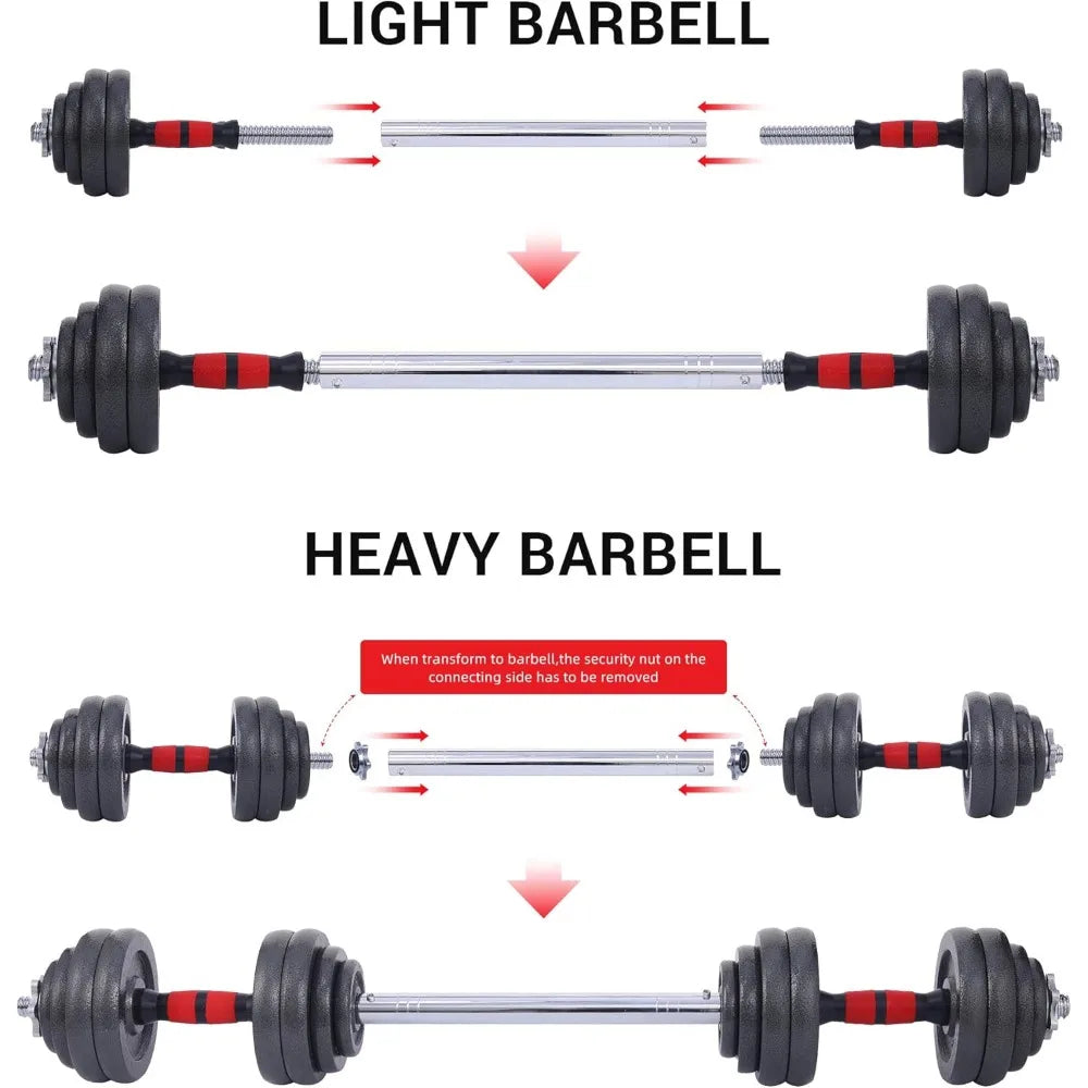Adjustable Dumbbells and Barbell Set, Home Gym Weights, 22-105 Lbs, Anti-Slip Design