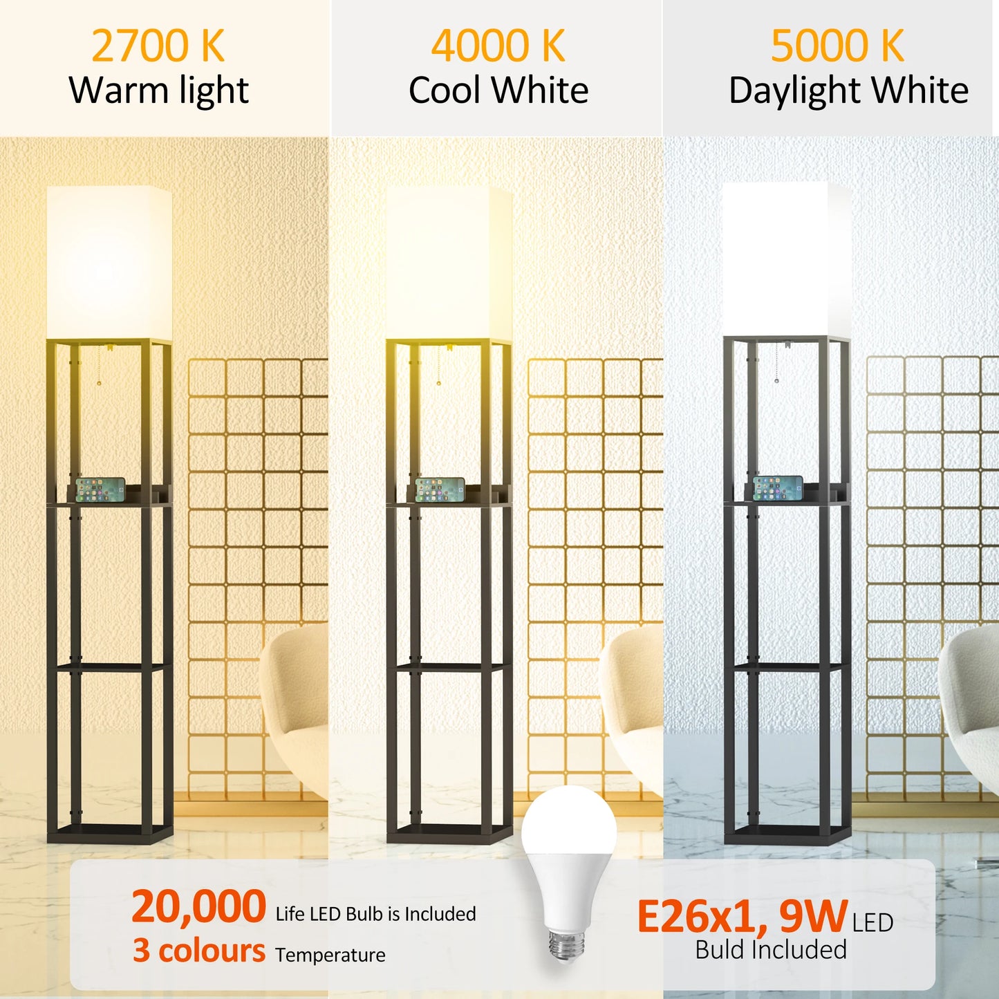 With Shelves, Solid Wood, Usb Ports And Bulb Included