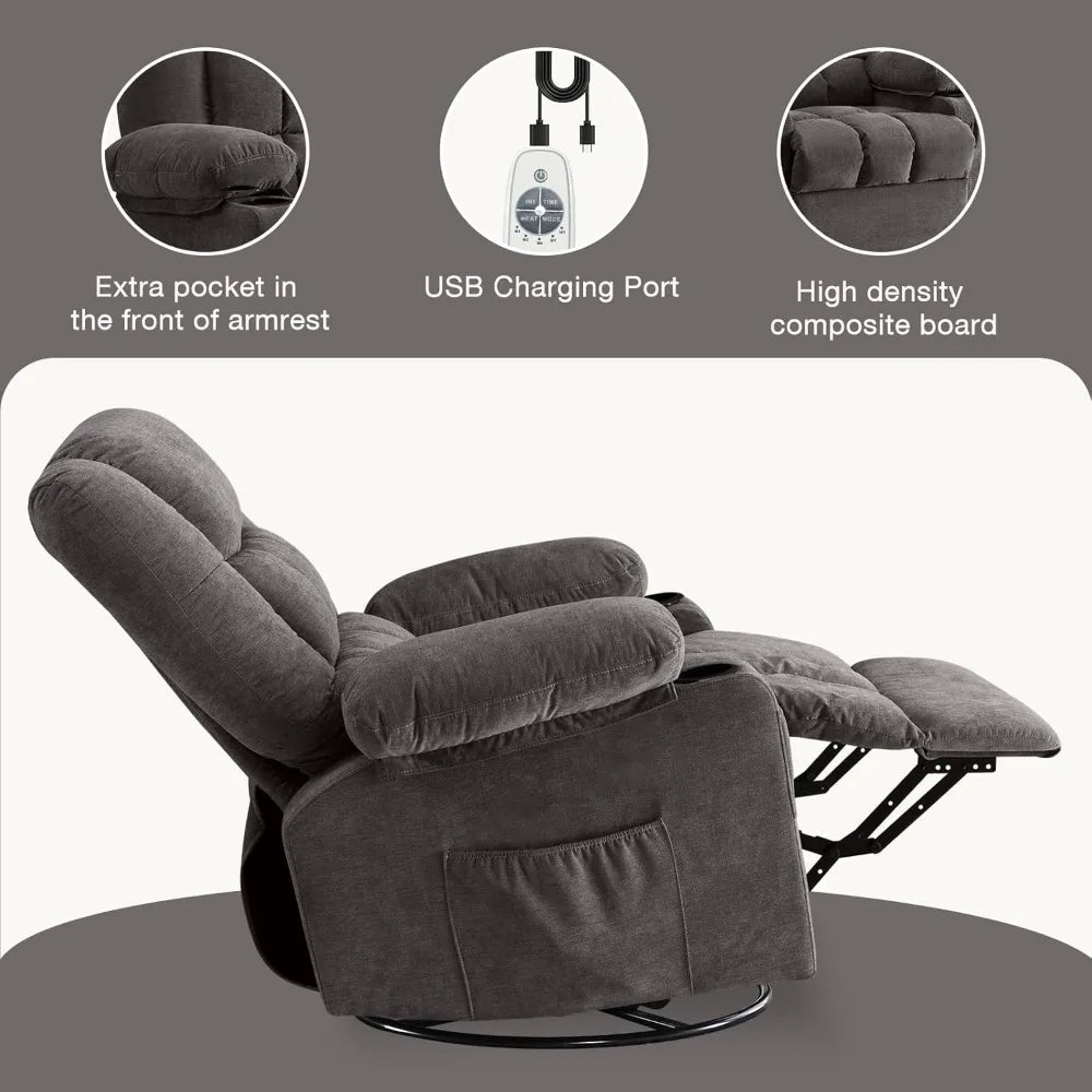 Massage Swivel Rocker Recliner Chair with Vibration Massage and Heat Ergonomic Lounge Chair for Living Room with Rocking Functio