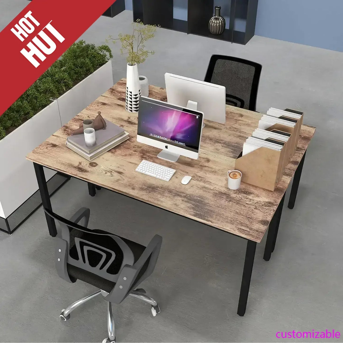 Conference Tables 9ft Office Computer Desk for Meeting Room Study Writing Printer Podcast Table for4-8 People Rustic Brown 2PCS