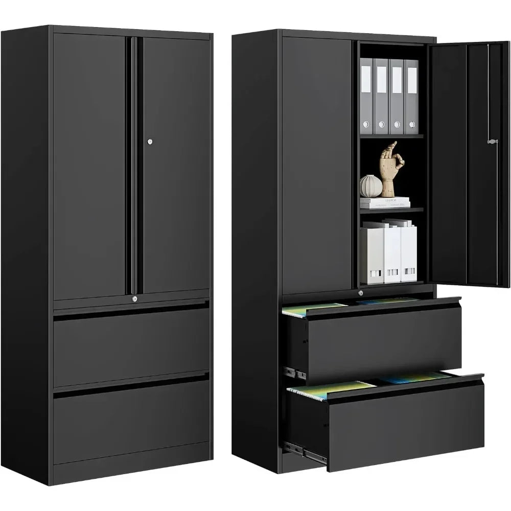 2-Drawer Metal File Cabinet, Lateral Vertical Filing Cabinets for Home Office, Locking File Cabinet with Storage Shelves