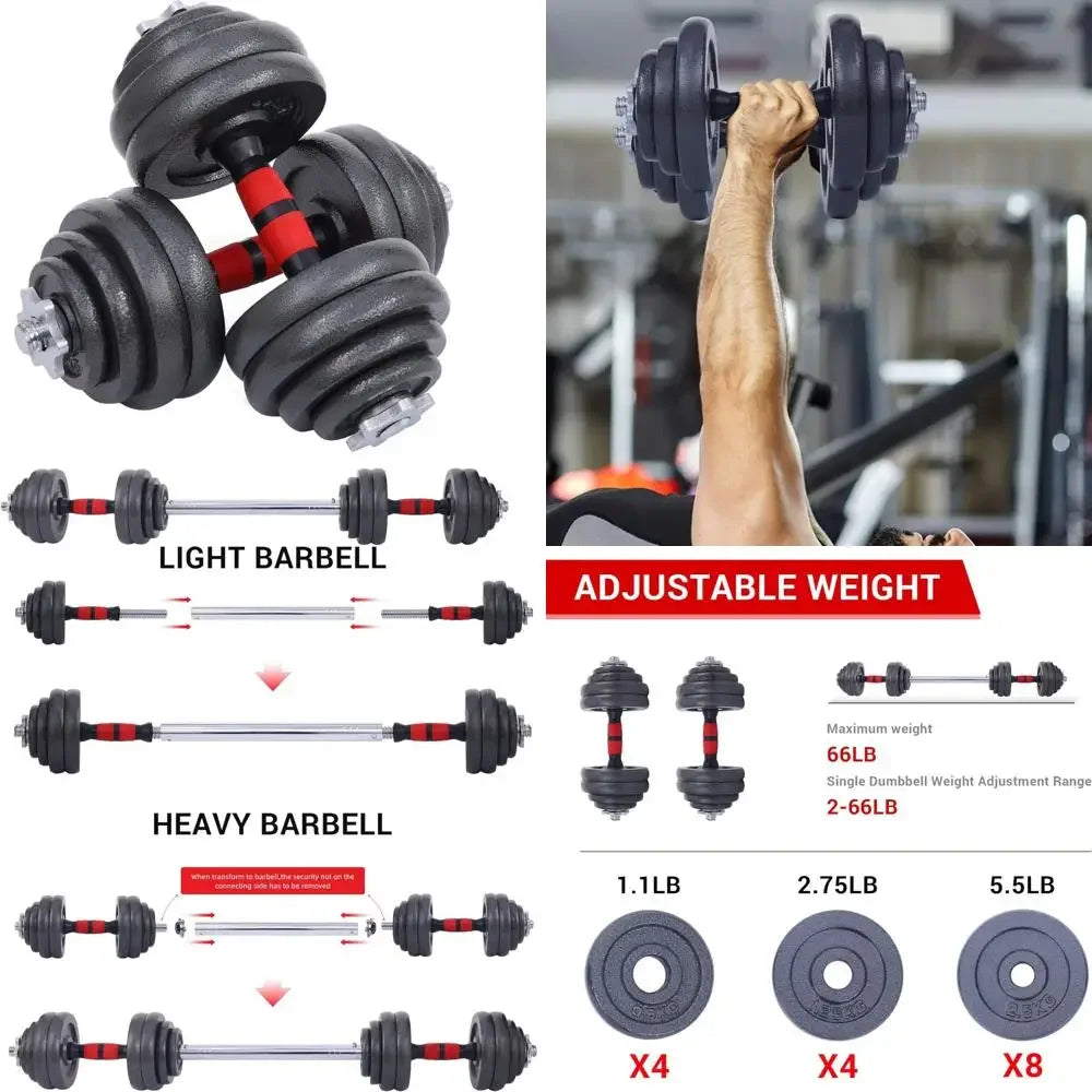 Adjustable Dumbbells and Barbell Set, Home Gym Weights, 22-105 Lbs, Anti-Slip Design