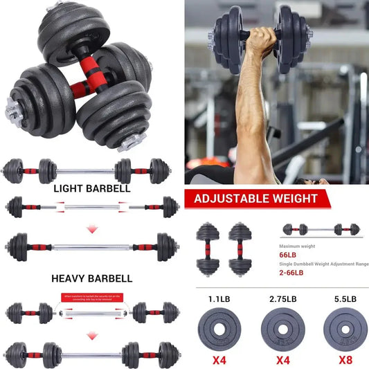 Adjustable Dumbbells and Barbell Set, Home Gym Weights, 22-105 Lbs, Anti-Slip Design