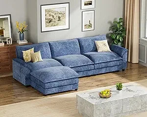 homall 119" modular sectional sofa, l shaped sofa couch with reversible ottoman, diy combination chenille deep 3-seat cloud couc