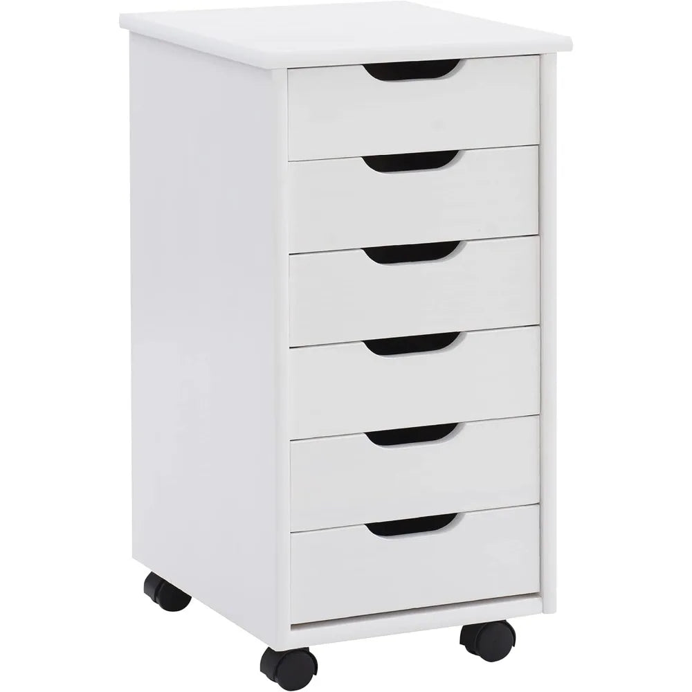 Corinne Six Drawer Storage, White Wash Rolling Cart