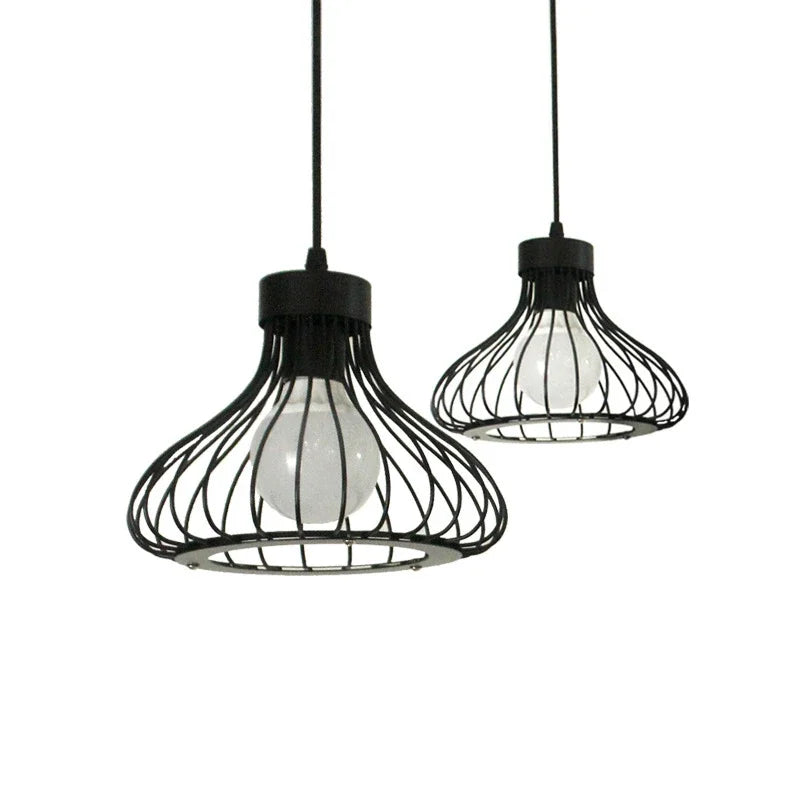 Retro Iron Restaurant Bar Chandelier Creative Black Three Single Head Small Gourd Wire Home Decor Light Fixtures