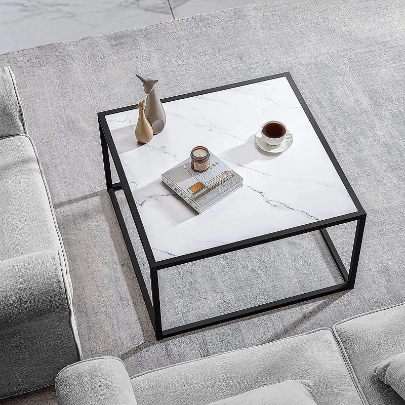 Black Coffee Table Small Square Coffee Tables Simple Modern Center Table for Home Office (27.6 * 27.6 * 15.7Inch)