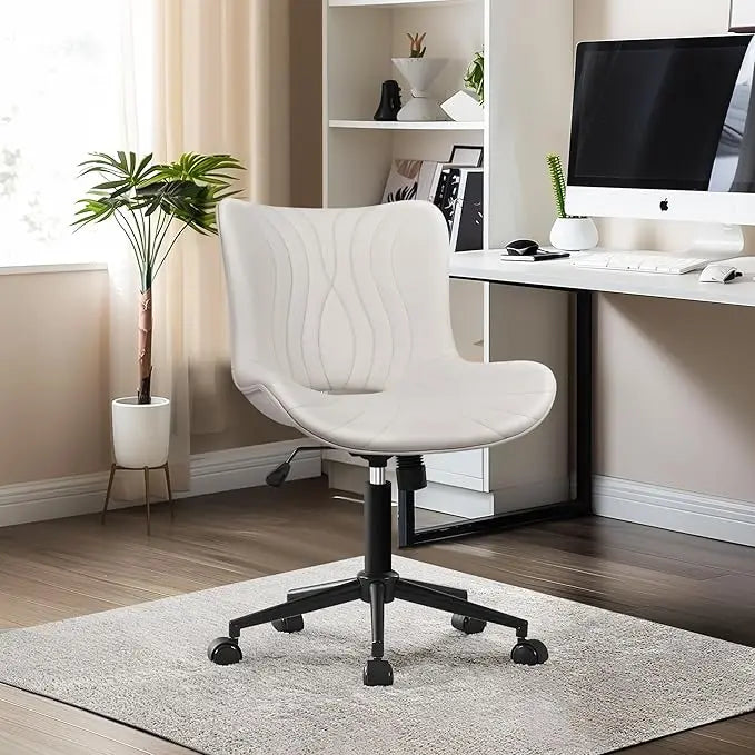 Office Chair, Armless Desk Chair with Wheels, Ergonomic Comfy Home Office Computer Task Chairs,Faux Leather Padded Cute Vanity C