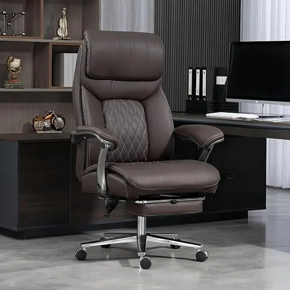 Big and Tall Office Chair 600 lbs Extra Wide Leather Luxury Executive Chair with Retractable Footrest, Heavy-Duty Ergonomic Chai