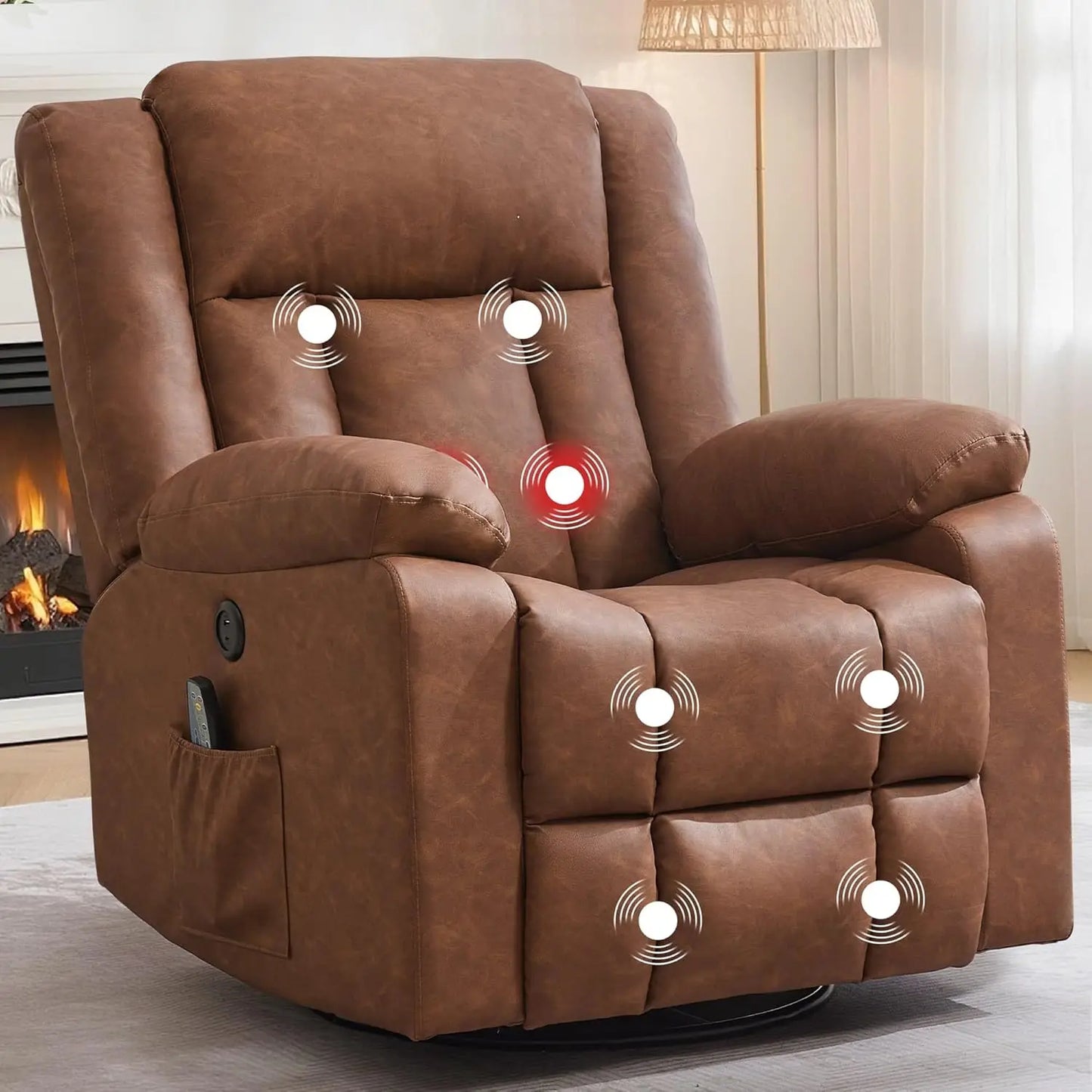 Rocker Recliner, Glider Recliner Chairs for Adults, 360° Swivel Rocking Chair with Massage and Heating, Nursery Chair with Stora