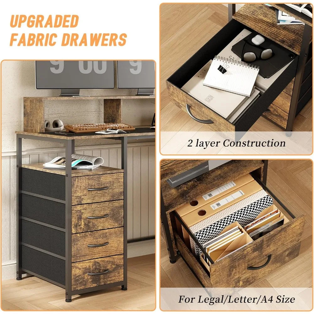 Computer Desk with Drawers, 67 Inch Office Desk with Storage and Power Outlet, Work Table for Home Office, Gaming Desk with Led