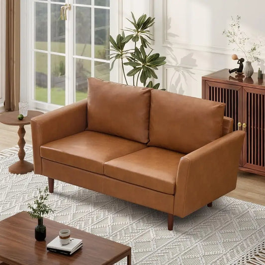Loveseat, Faux Leather Sofa, Couches for Living Room, Bedroom amp Office, Brown