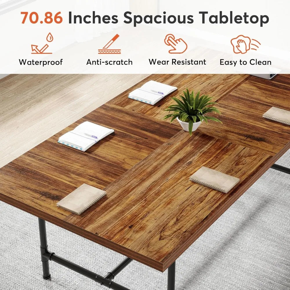 6.5ft conference table for 8-10 people, 78 inch large rectangular meeting table with mirrored metal legs, modern boardroom desk