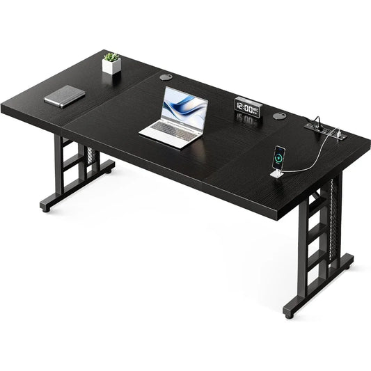 71 Inch Executive Desk with USB Ports, Computer Office Desk, Large Mordern Writing Table, Workstation Business Furniture for Ho