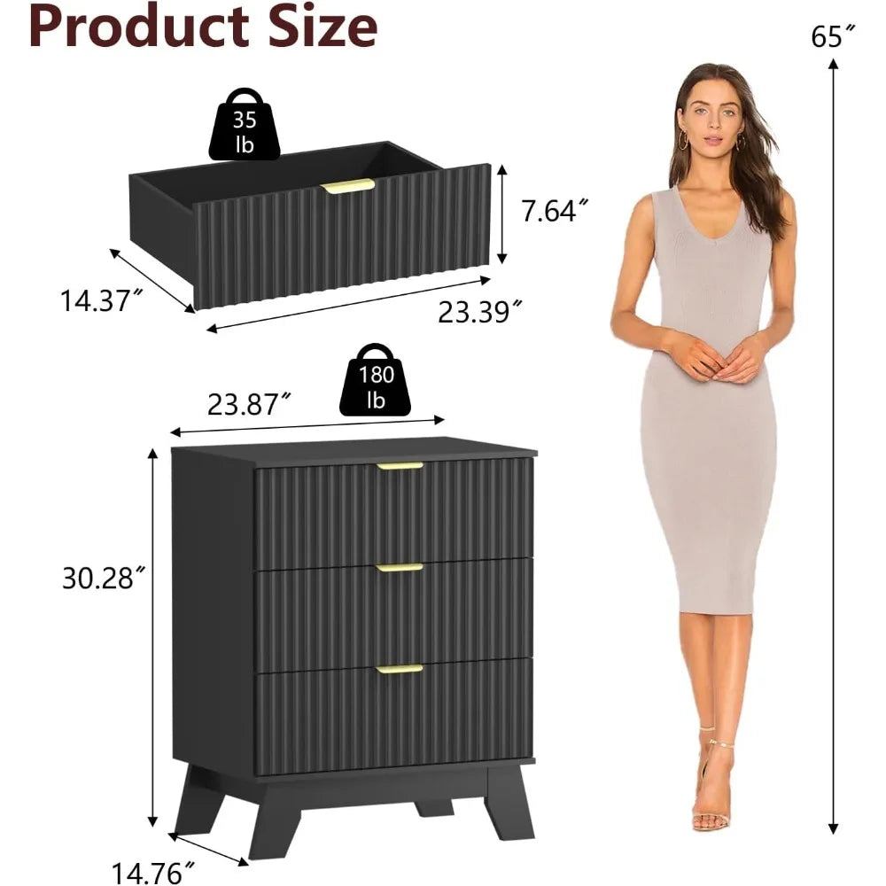 3 Drawer Dresser for Closet, Storage Cabinet and Chest of Drawers with Gold Handle